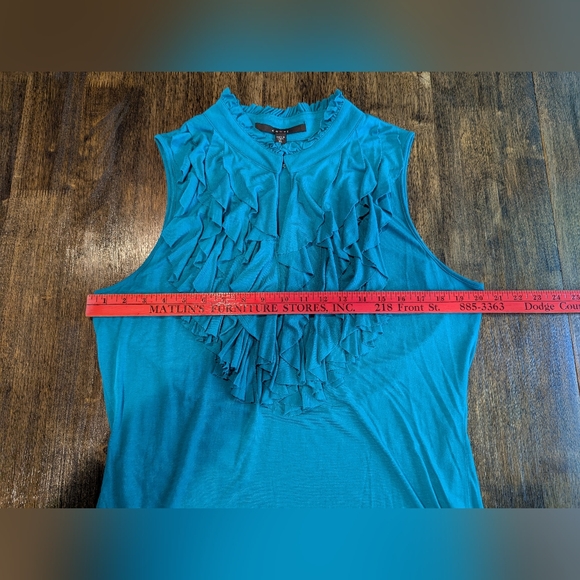 Fever Turquoise Ruffle‎ Front Sleeveless Top - Picture 5 of 6